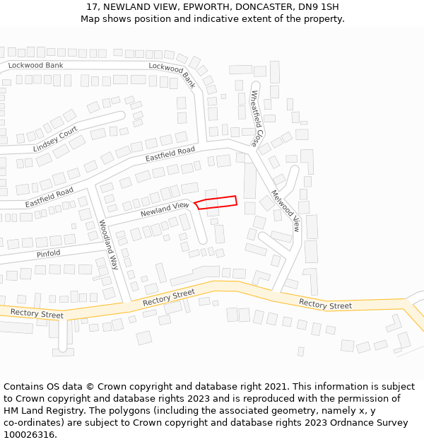 17, NEWLAND VIEW, EPWORTH, DONCASTER, DN9 1SH: Location map and indicative extent of plot