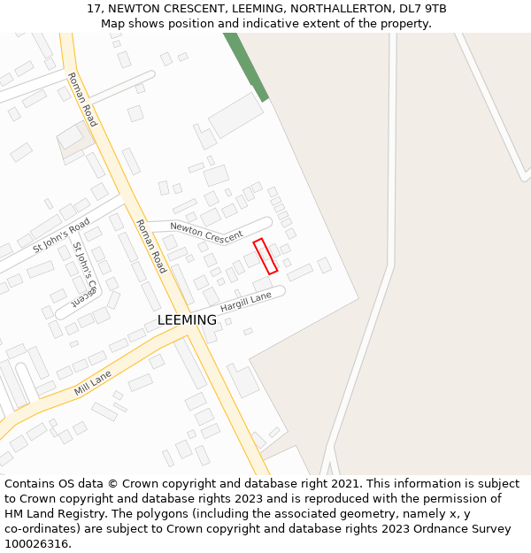 17, NEWTON CRESCENT, LEEMING, NORTHALLERTON, DL7 9TB: Location map and indicative extent of plot