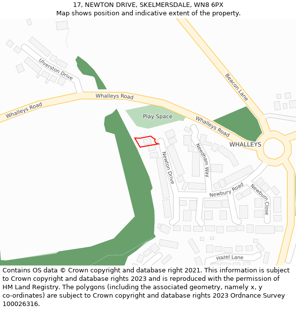 17, NEWTON DRIVE, SKELMERSDALE, WN8 6PX: Location map and indicative extent of plot
