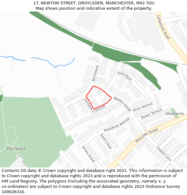 17, NEWTON STREET, DROYLSDEN, MANCHESTER, M43 7GU: Location map and indicative extent of plot