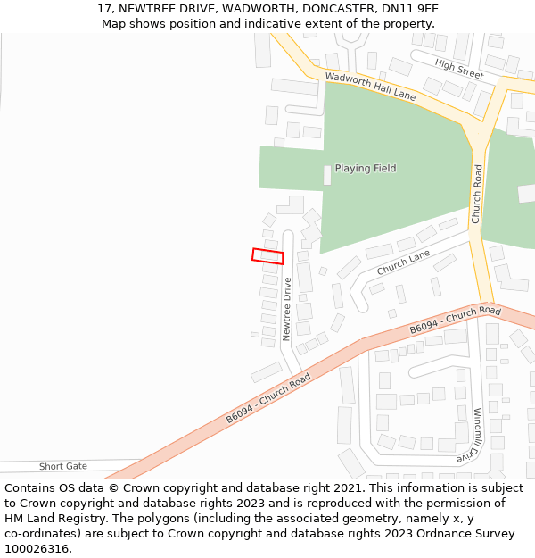 17, NEWTREE DRIVE, WADWORTH, DONCASTER, DN11 9EE: Location map and indicative extent of plot