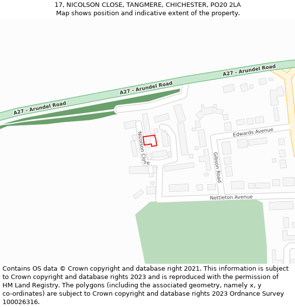 17, NICOLSON CLOSE, TANGMERE, CHICHESTER, PO20 2LA: Location map and indicative extent of plot