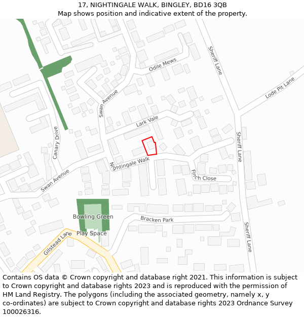 17, NIGHTINGALE WALK, BINGLEY, BD16 3QB: Location map and indicative extent of plot
