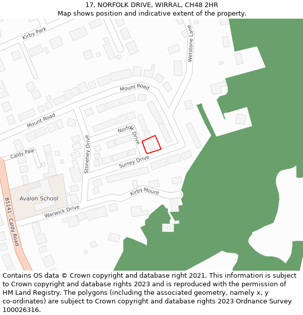 17, NORFOLK DRIVE, WIRRAL, CH48 2HR: Location map and indicative extent of plot