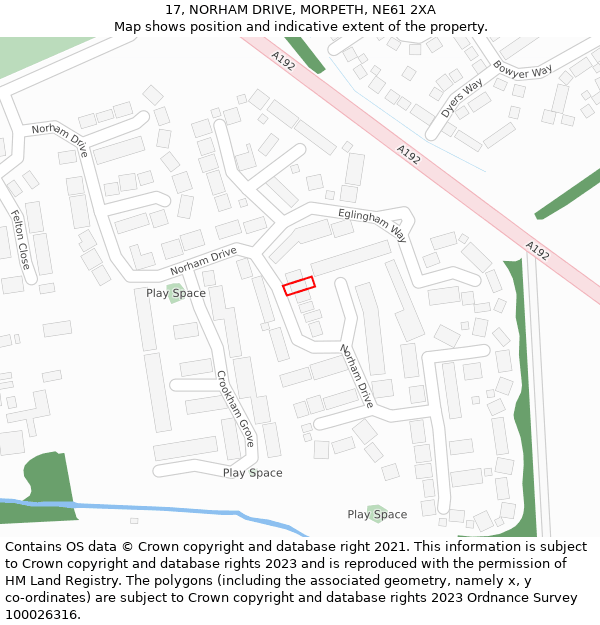 17, NORHAM DRIVE, MORPETH, NE61 2XA: Location map and indicative extent of plot