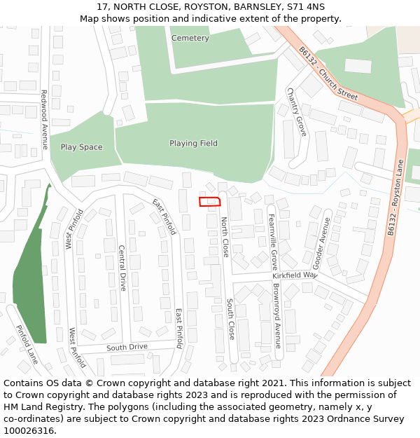 17, NORTH CLOSE, ROYSTON, BARNSLEY, S71 4NS: Location map and indicative extent of plot