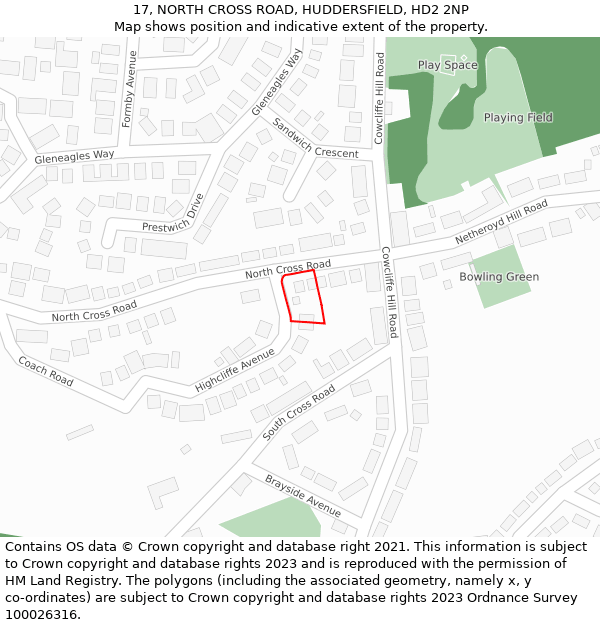 17, NORTH CROSS ROAD, HUDDERSFIELD, HD2 2NP: Location map and indicative extent of plot