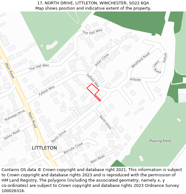 17, NORTH DRIVE, LITTLETON, WINCHESTER, SO22 6QA: Location map and indicative extent of plot