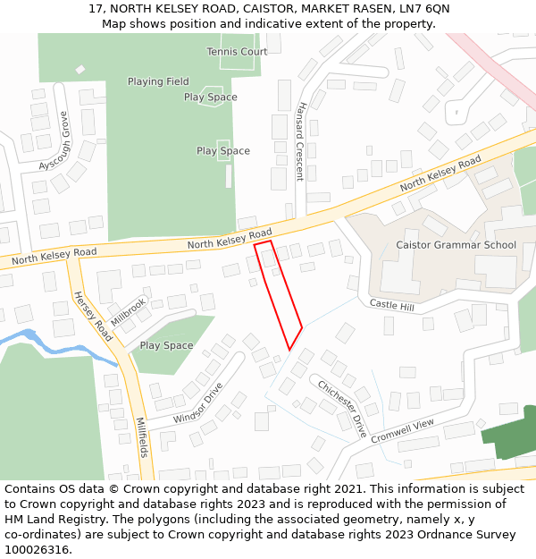 17, NORTH KELSEY ROAD, CAISTOR, MARKET RASEN, LN7 6QN: Location map and indicative extent of plot