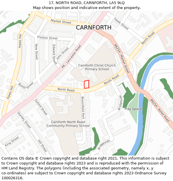 17, NORTH ROAD, CARNFORTH, LA5 9LQ: Location map and indicative extent of plot