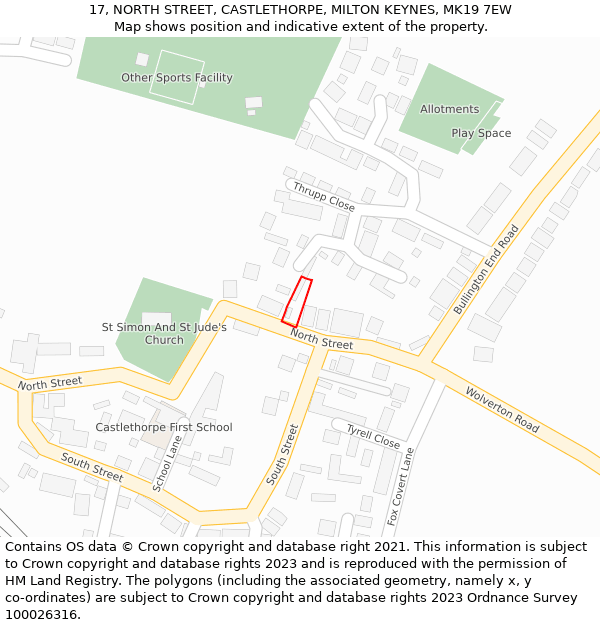 17, NORTH STREET, CASTLETHORPE, MILTON KEYNES, MK19 7EW: Location map and indicative extent of plot