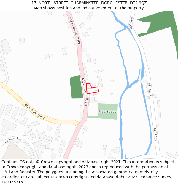 17, NORTH STREET, CHARMINSTER, DORCHESTER, DT2 9QZ: Location map and indicative extent of plot