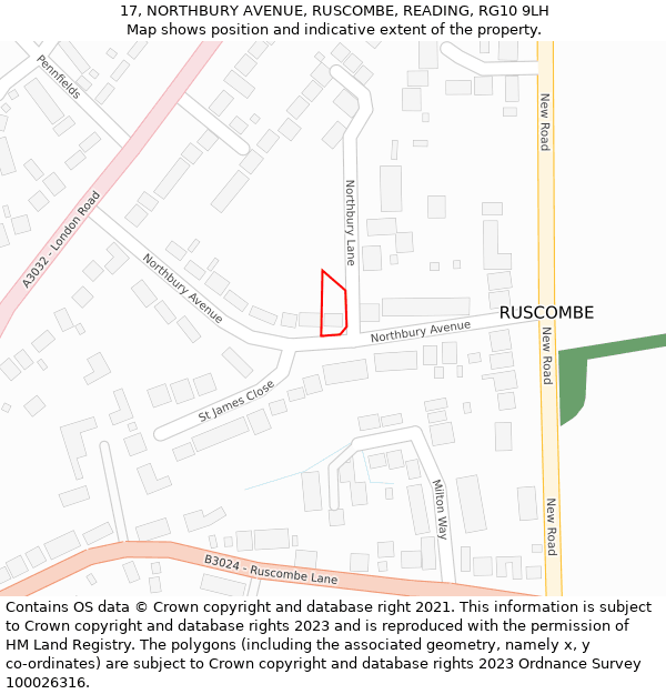 17, NORTHBURY AVENUE, RUSCOMBE, READING, RG10 9LH: Location map and indicative extent of plot