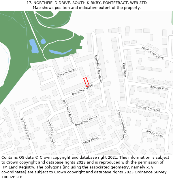 17, NORTHFIELD DRIVE, SOUTH KIRKBY, PONTEFRACT, WF9 3TD: Location map and indicative extent of plot