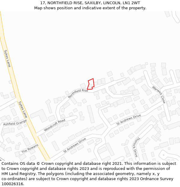 17, NORTHFIELD RISE, SAXILBY, LINCOLN, LN1 2WT: Location map and indicative extent of plot