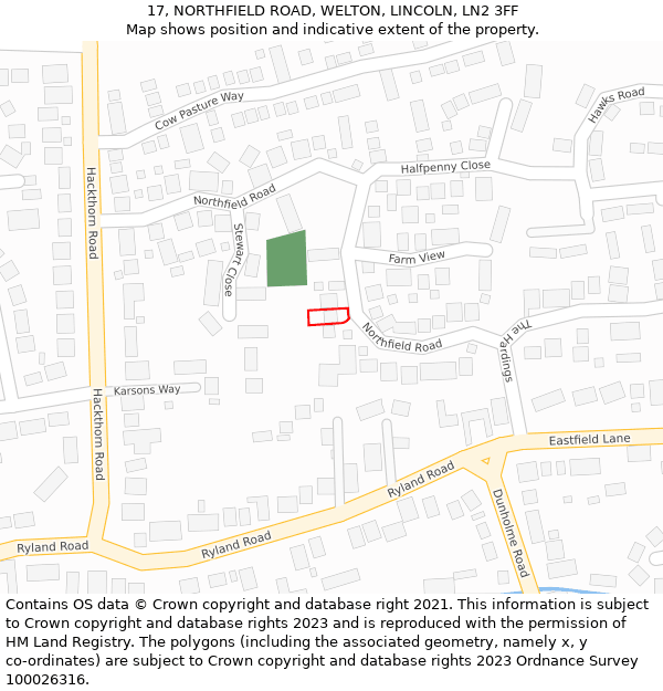 17, NORTHFIELD ROAD, WELTON, LINCOLN, LN2 3FF: Location map and indicative extent of plot