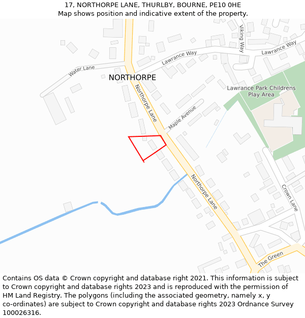 17, NORTHORPE LANE, THURLBY, BOURNE, PE10 0HE: Location map and indicative extent of plot