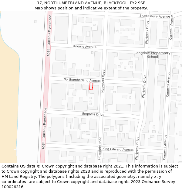 17, NORTHUMBERLAND AVENUE, BLACKPOOL, FY2 9SB: Location map and indicative extent of plot