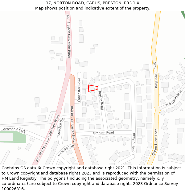 17, NORTON ROAD, CABUS, PRESTON, PR3 1JX: Location map and indicative extent of plot