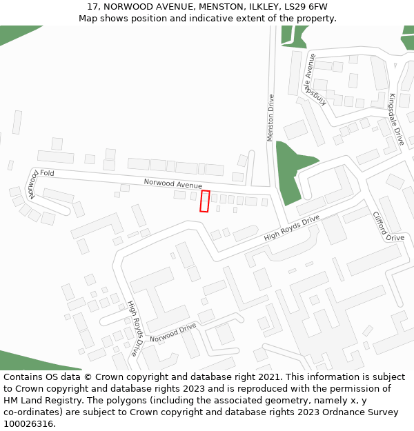 17, NORWOOD AVENUE, MENSTON, ILKLEY, LS29 6FW: Location map and indicative extent of plot