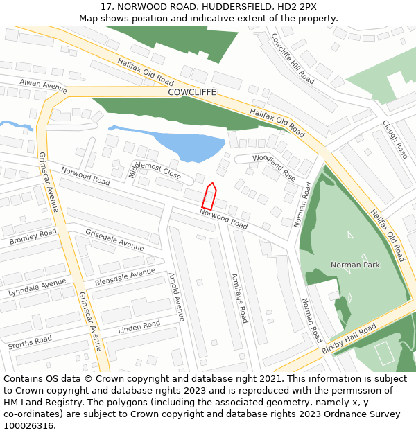17, NORWOOD ROAD, HUDDERSFIELD, HD2 2PX: Location map and indicative extent of plot