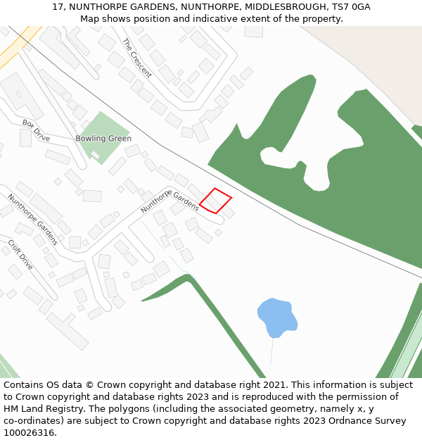 17, NUNTHORPE GARDENS, NUNTHORPE, MIDDLESBROUGH, TS7 0GA: Location map and indicative extent of plot