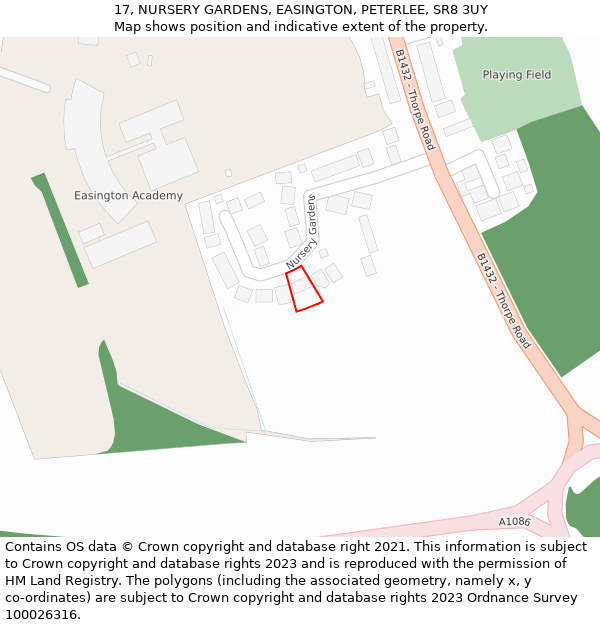 17, NURSERY GARDENS, EASINGTON, PETERLEE, SR8 3UY: Location map and indicative extent of plot