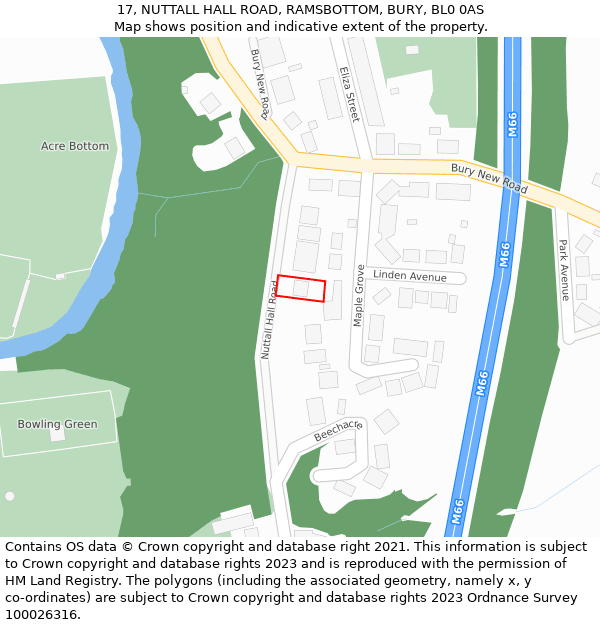 17, NUTTALL HALL ROAD, RAMSBOTTOM, BURY, BL0 0AS: Location map and indicative extent of plot