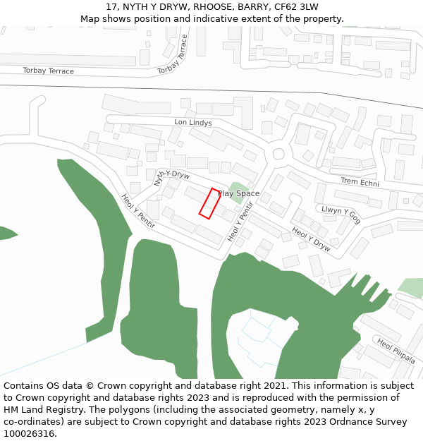 17, NYTH Y DRYW, RHOOSE, BARRY, CF62 3LW: Location map and indicative extent of plot