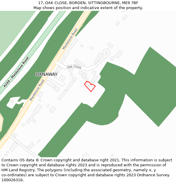17, OAK CLOSE, BORDEN, SITTINGBOURNE, ME9 7BF: Location map and indicative extent of plot
