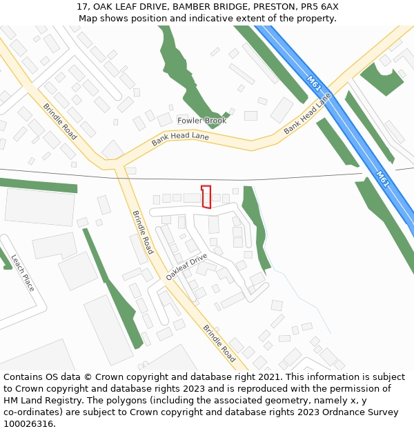 17, OAK LEAF DRIVE, BAMBER BRIDGE, PRESTON, PR5 6AX: Location map and indicative extent of plot