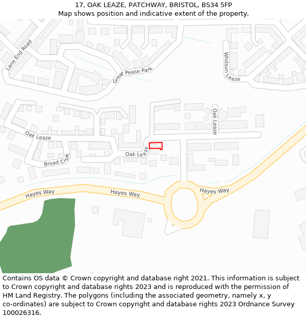 17, OAK LEAZE, PATCHWAY, BRISTOL, BS34 5FP: Location map and indicative extent of plot