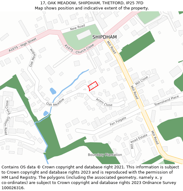 17, OAK MEADOW, SHIPDHAM, THETFORD, IP25 7FD: Location map and indicative extent of plot