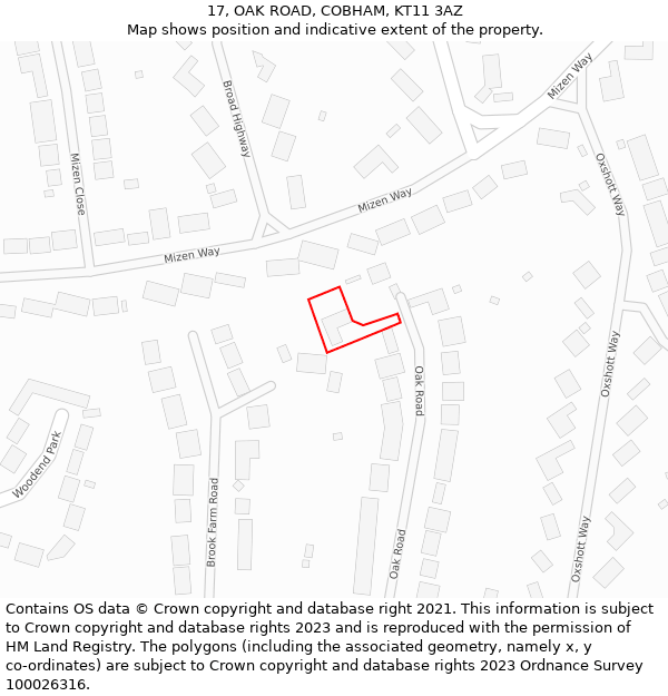 17, OAK ROAD, COBHAM, KT11 3AZ: Location map and indicative extent of plot