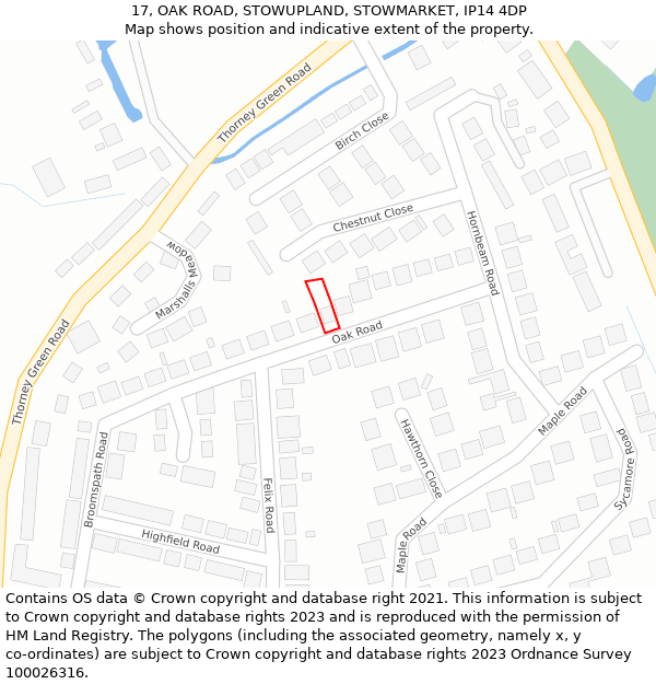 17, OAK ROAD, STOWUPLAND, STOWMARKET, IP14 4DP: Location map and indicative extent of plot