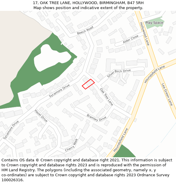 17, OAK TREE LANE, HOLLYWOOD, BIRMINGHAM, B47 5RH: Location map and indicative extent of plot