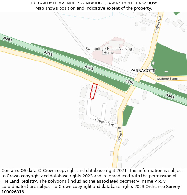 17, OAKDALE AVENUE, SWIMBRIDGE, BARNSTAPLE, EX32 0QW: Location map and indicative extent of plot