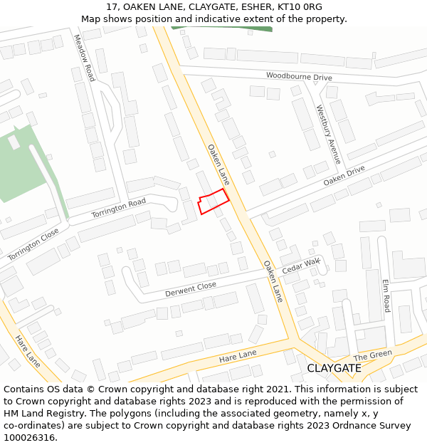 17, OAKEN LANE, CLAYGATE, ESHER, KT10 0RG: Location map and indicative extent of plot