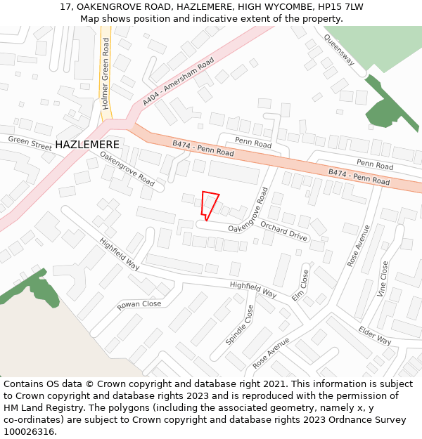 17, OAKENGROVE ROAD, HAZLEMERE, HIGH WYCOMBE, HP15 7LW: Location map and indicative extent of plot