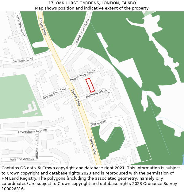 17, OAKHURST GARDENS, LONDON, E4 6BQ: Location map and indicative extent of plot