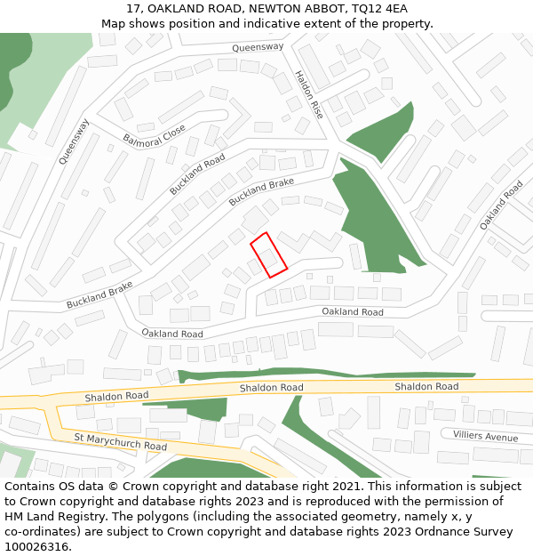 17, OAKLAND ROAD, NEWTON ABBOT, TQ12 4EA: Location map and indicative extent of plot