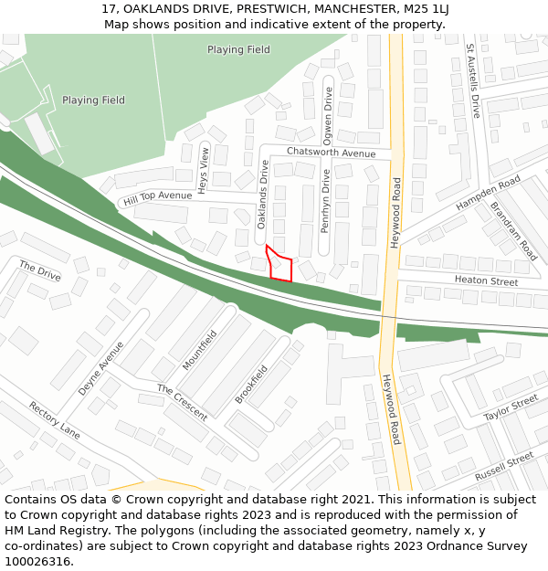 17, OAKLANDS DRIVE, PRESTWICH, MANCHESTER, M25 1LJ: Location map and indicative extent of plot