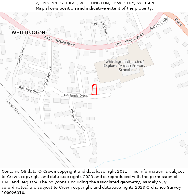 17, OAKLANDS DRIVE, WHITTINGTON, OSWESTRY, SY11 4PL: Location map and indicative extent of plot
