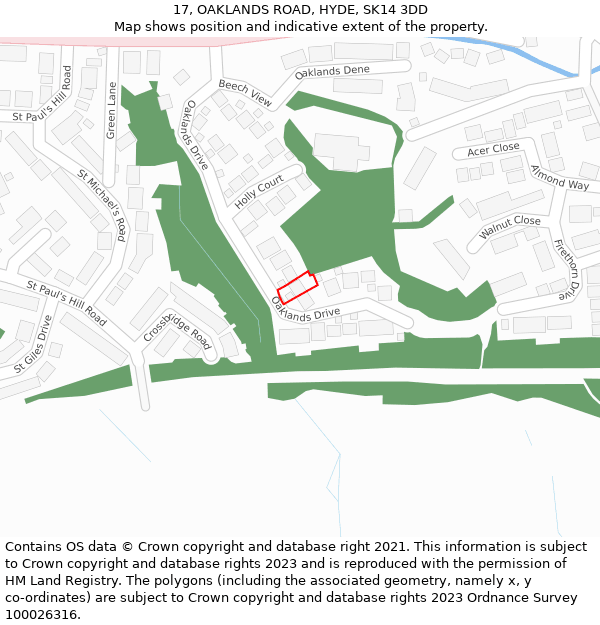 17, OAKLANDS ROAD, HYDE, SK14 3DD: Location map and indicative extent of plot