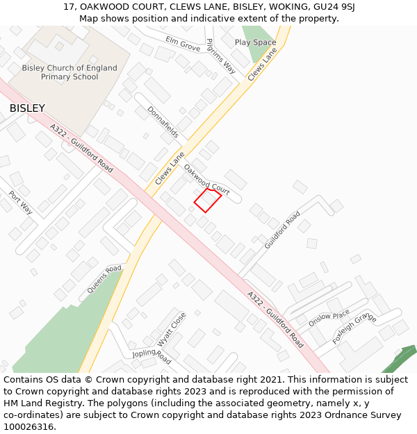 17, OAKWOOD COURT, CLEWS LANE, BISLEY, WOKING, GU24 9SJ: Location map and indicative extent of plot