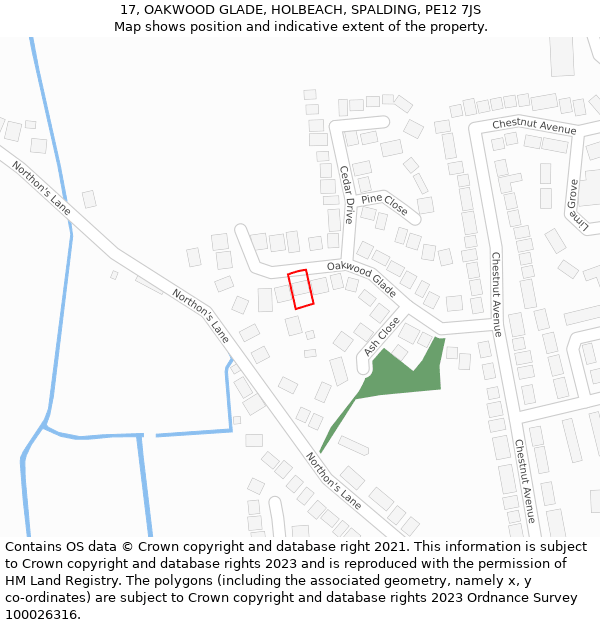 17, OAKWOOD GLADE, HOLBEACH, SPALDING, PE12 7JS: Location map and indicative extent of plot