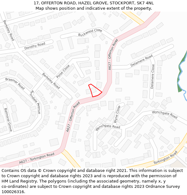 17, OFFERTON ROAD, HAZEL GROVE, STOCKPORT, SK7 4NL: Location map and indicative extent of plot