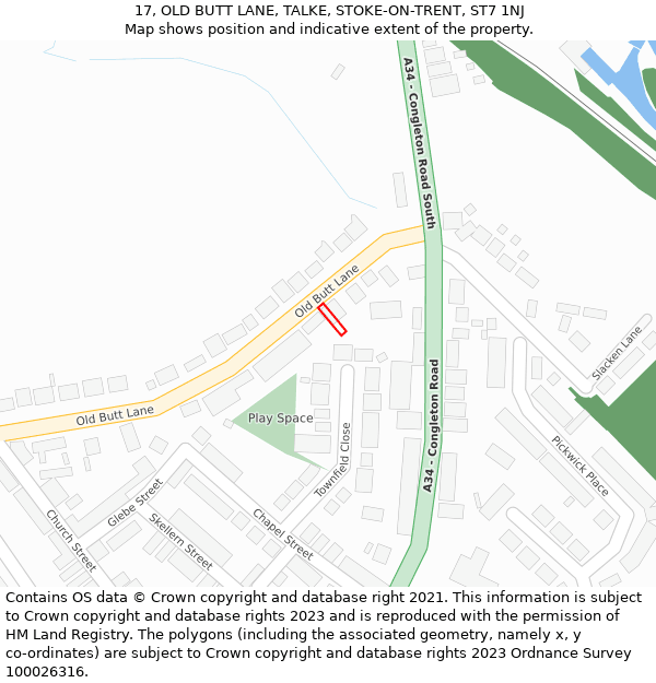 17, OLD BUTT LANE, TALKE, STOKE-ON-TRENT, ST7 1NJ: Location map and indicative extent of plot