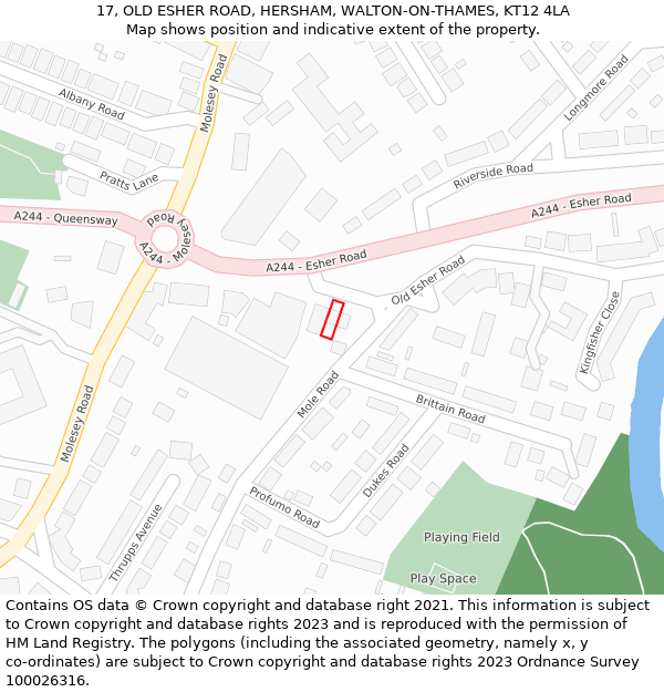 17, OLD ESHER ROAD, HERSHAM, WALTON-ON-THAMES, KT12 4LA: Location map and indicative extent of plot