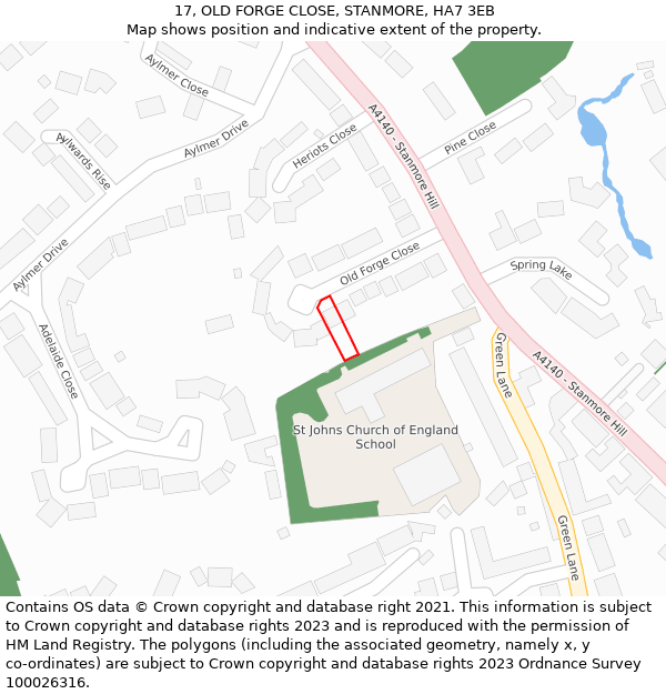 17, OLD FORGE CLOSE, STANMORE, HA7 3EB: Location map and indicative extent of plot